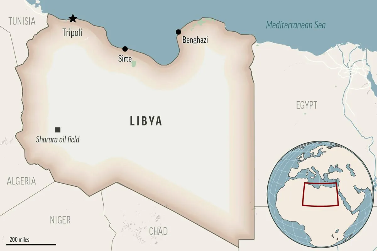 A locator map for Libya with its capital, Tripoli. (AP Photo)