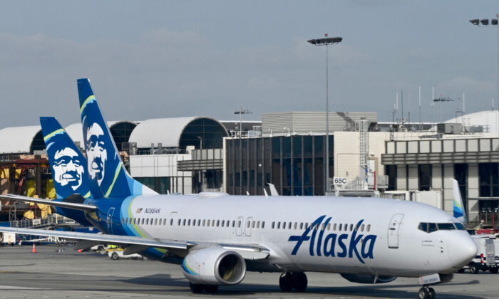 An Alaska airlines plane seen at Los Angeles International Airport (LAX) on Jan. 11, 2023. (Daniel Slim/AFP via Getty Images)