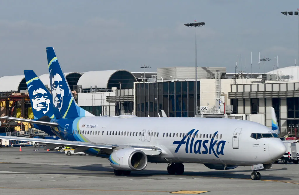 An Alaska airlines plane seen at Los Angeles International Airport (LAX) on Jan. 11, 2023. (Daniel Slim/AFP via Getty Images)