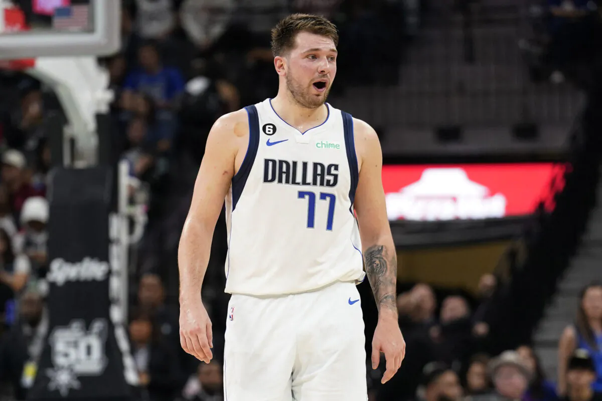 Dallas Mavericks guard Luka Doncic (77) argues a call with an official during the second half against the San Antonio Spurs at AT&T Center in San Antonio on Dec. 31, 2022. (Scott Wachter/USA TODAY Sports via Reuters)