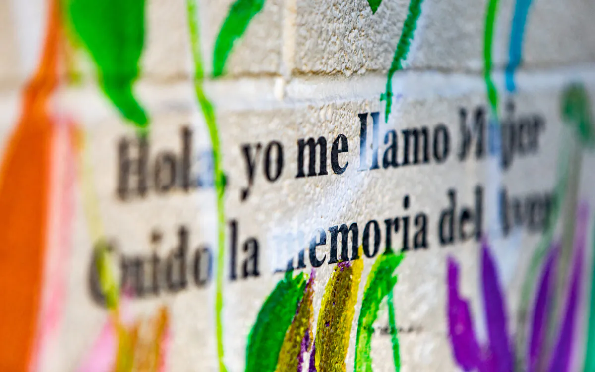 Graffiti is still visible on the Poderosas Mural in Costa Mesa, Calif., on Jan. 31, 2023. (John Fredricks/The Epoch Times)