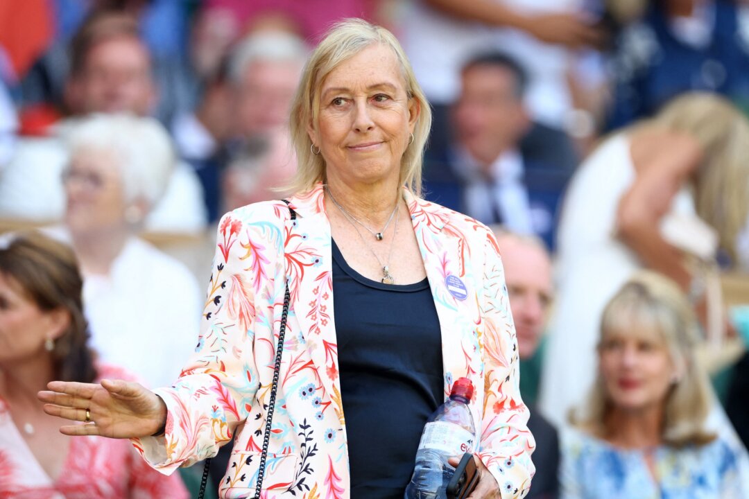 Former tennis player Martina Navratilova in the royal box ahead of the women's singles final between Kazakhstan's Elena Rybakina and Tunisia's Ons Jabeur during the Wimbledon Tennis match at the All England Lawn Tennis and Croquet Club in London on July 9, 2022. (Hannah Mckay/Reuters)