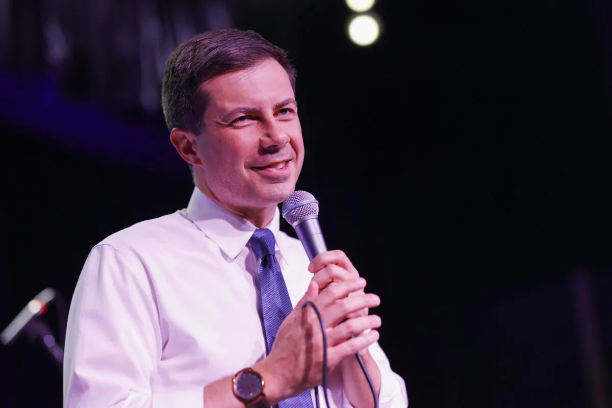 U.S. Transportation Secretary Pete Buttigieg speaks at a campaign event at The Sand Dollar Downtown on Nov. 7, 2022, in Las Vegas, Nevada. (Anna Moneymaker/Getty Images)