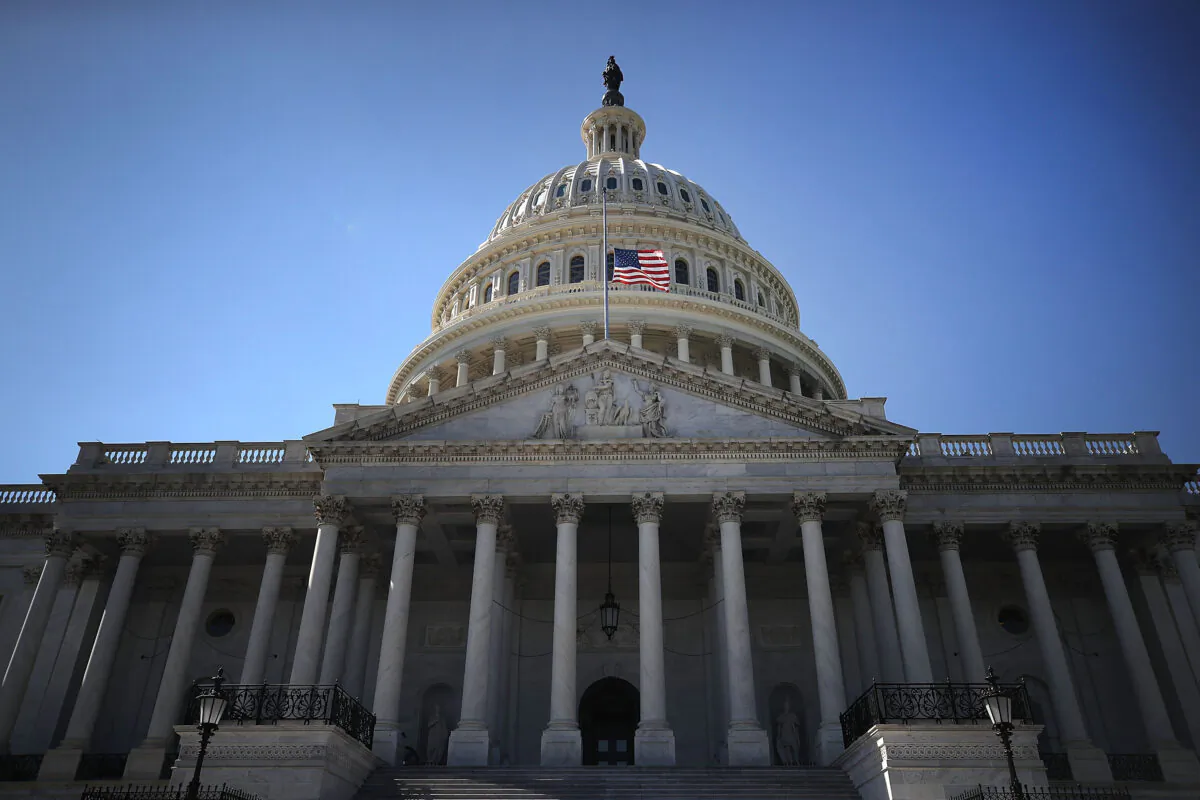 An American flag flies at half-staff at the U.S. Capitol in Washington on Oct. 2, 2017. (Mark Wilson/Getty Images)