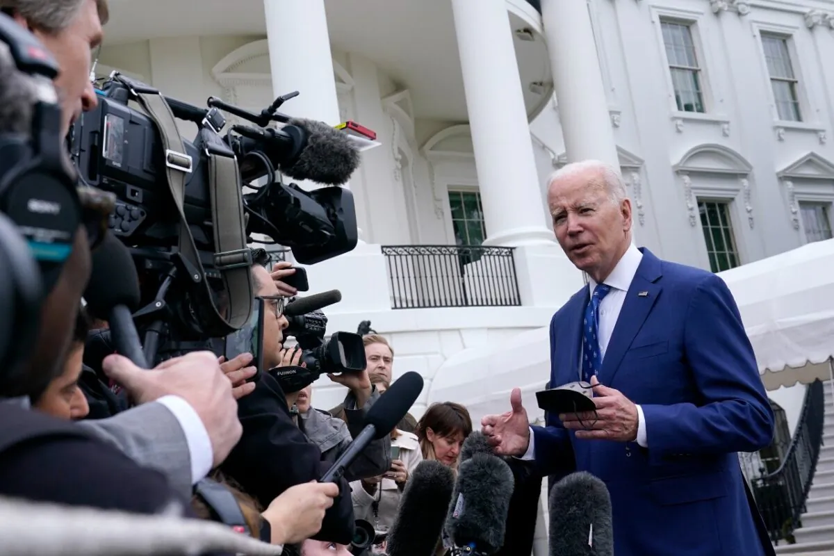 President Joe Biden talks with reporters outside of the White House in Washington on Jan. 4, 2023. (AP Photo/Susan Walsh)