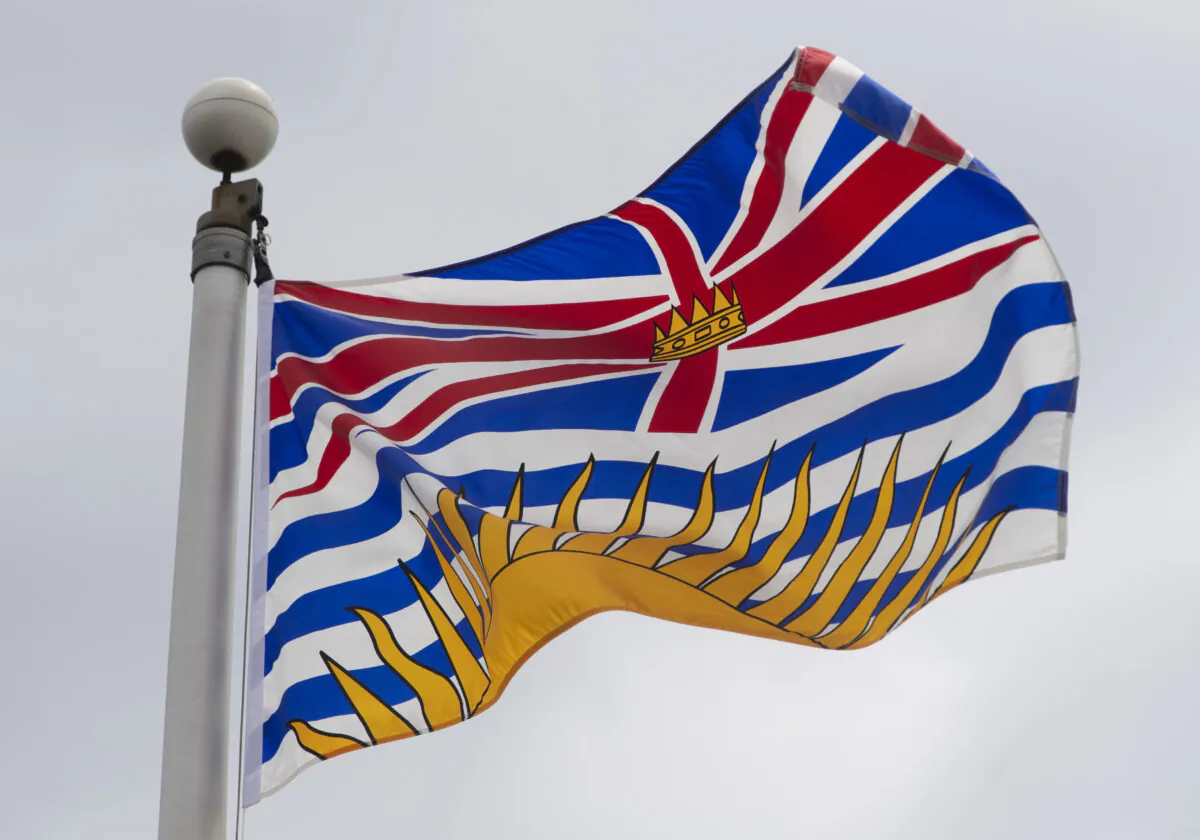 British Columbia's provincial flag flies on a flag pole in Ottawa, on July 3, 2020. (Adrian Wyld/The Canadian Press)