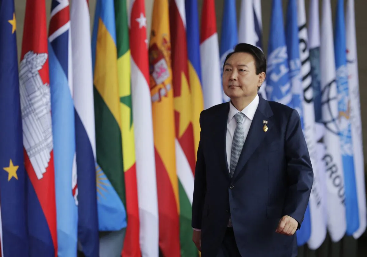 South Korea's President Yoon Suk-yeol arrives for the G-20 leaders' summit in Nusa Dua, on the Indonesian resort island of Bali on Nov. 15, 2022. (Mast Irham/POOL/AFP via Getty Images)