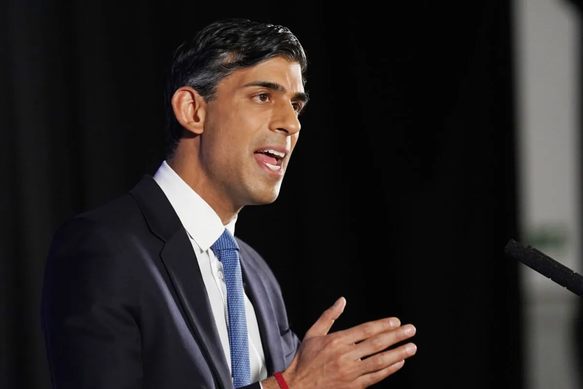 Prime Minister Rishi Sunak speaks during a major speech at Plexal, Queen Elizabeth Olympic Park in east London, on Jan. 4, 2023. (Stefan Rousseau/PA Media)