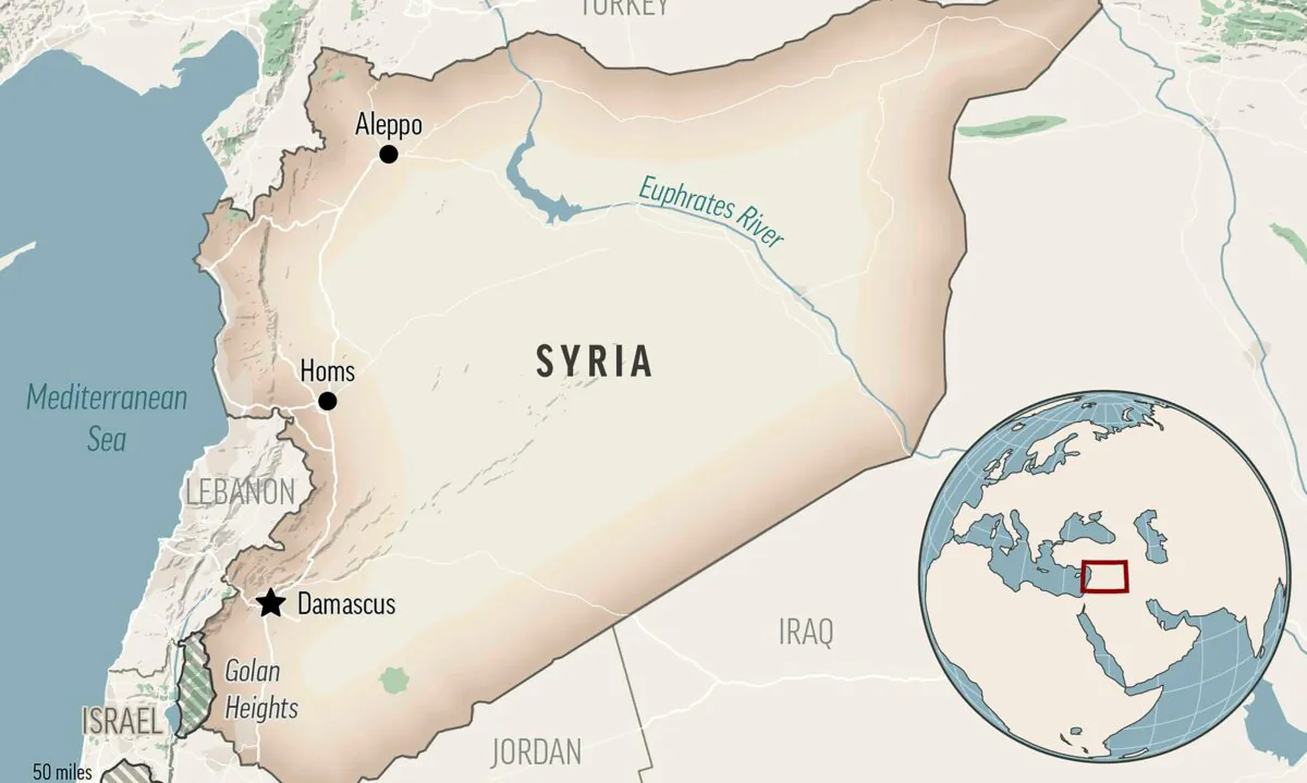 A locator map for Syria with its capital, Damascus. (AP Photo)