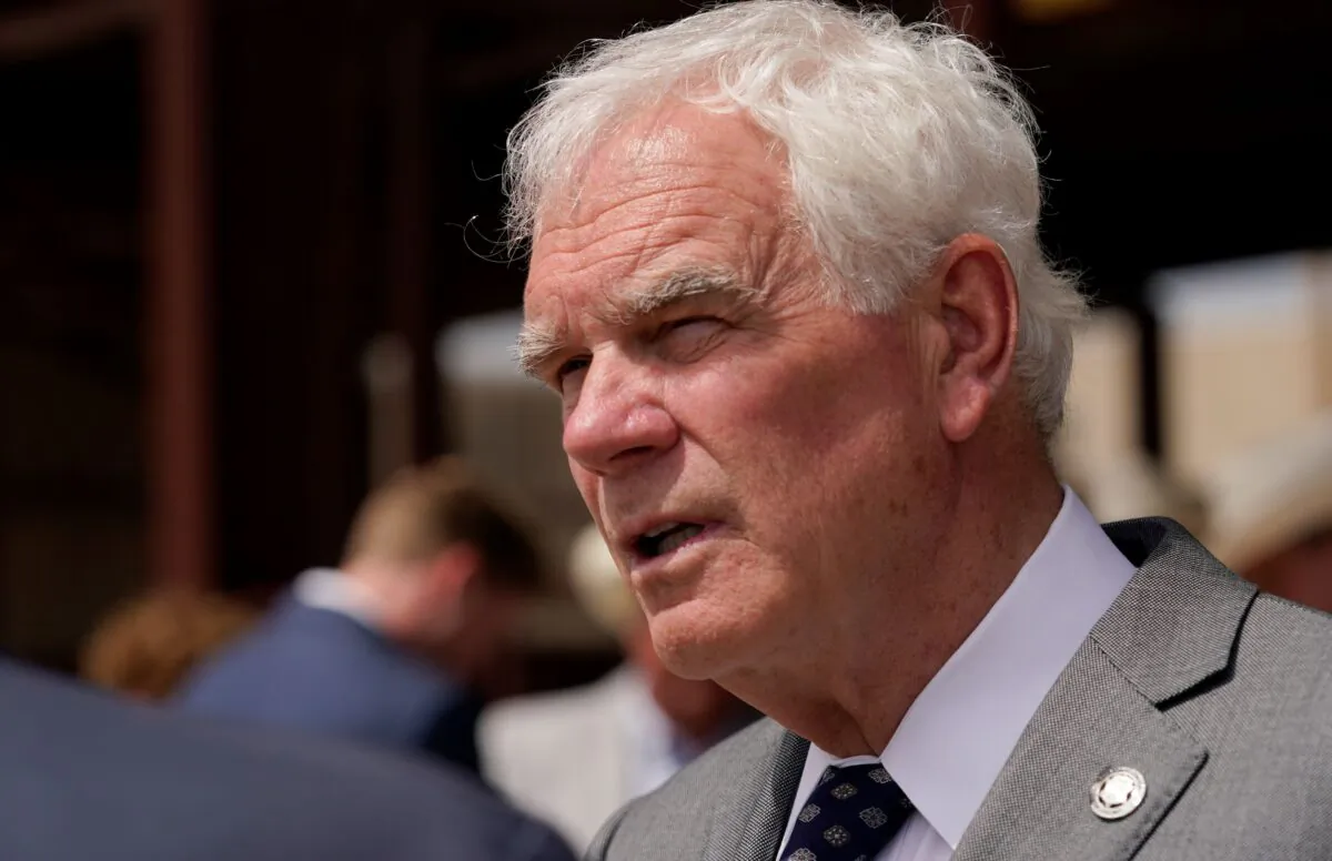 Oklahoma Attorney General John O'Connor speaks to reporters following a campaign event in Oklahoma City on May 31, 2022. (Sue Ogrocki/AP Photo)