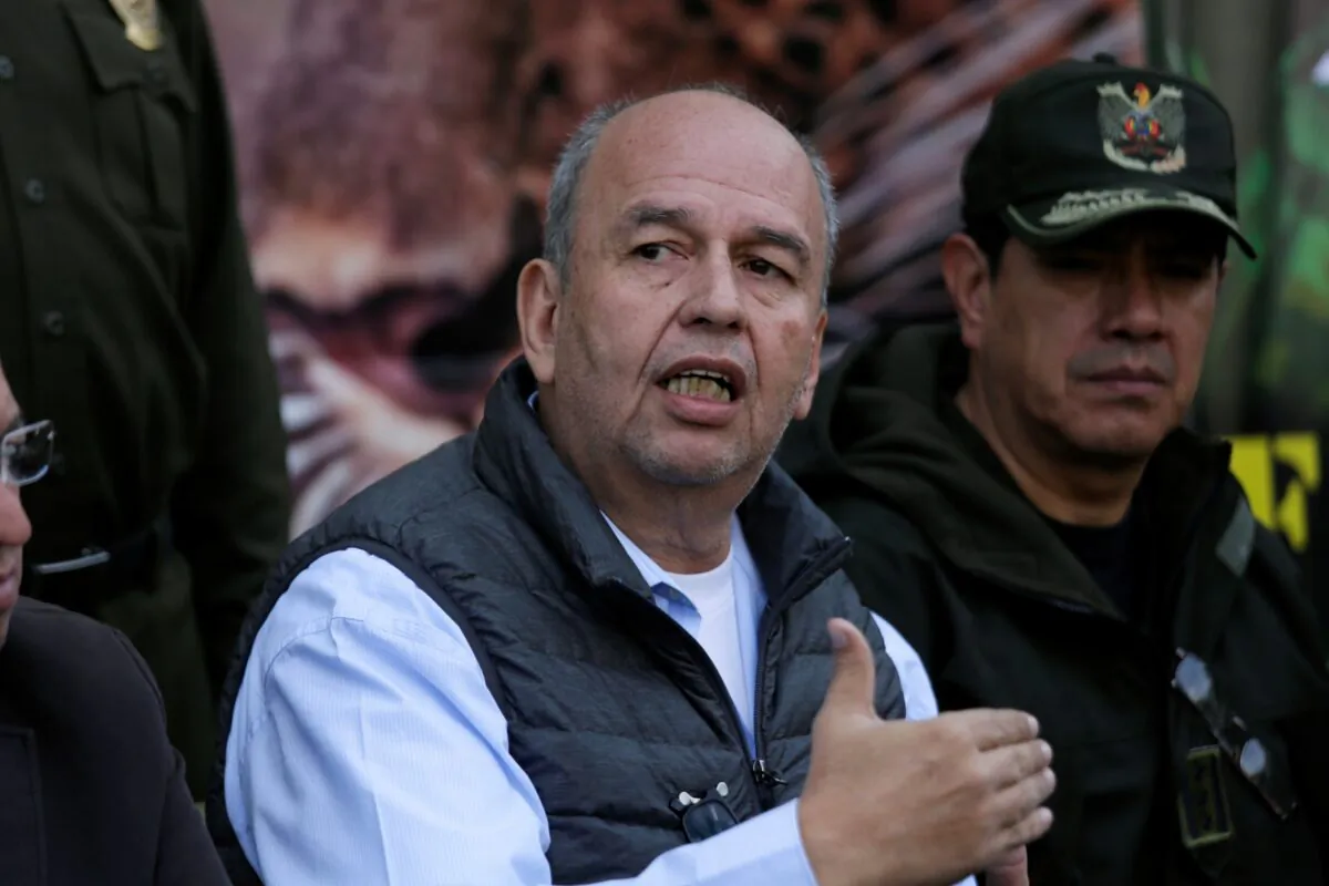Bolivian Government Minister Arturo Murillo speaks during a news conference at the police headquarters, after operations against drugs trafficking in La Paz, Bolivia, on Jan. 23, 2020. (David Mercado/Reuters)