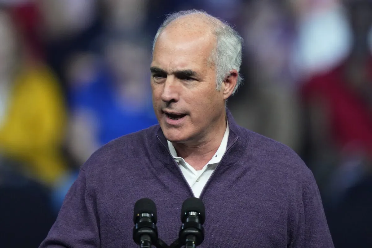 Sen. Bob Casey, (D-Pa.), speaks before President Joe Biden at a campaign rally for Pennsylvania's Democratic gubernatorial candidate Josh Shapiro and Democratic Senate candidate Lt. Gov. John Fetterman in Philadelphia on Nov. 5, 2022. (Matt Rourke/AP Photo)