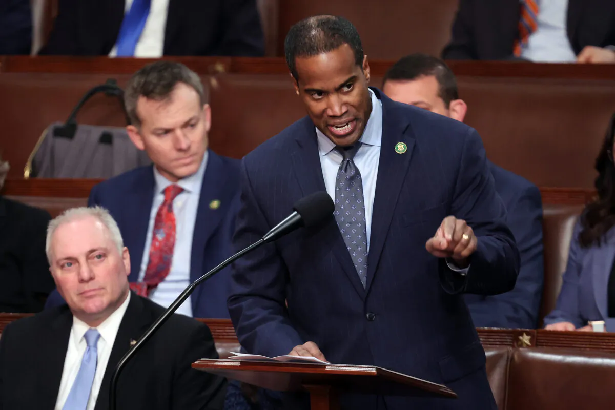 U.S. Rep.-elect John James (R-Mich.) (R.) delivers remarks in the House Chamber during the third day of elections for Speaker of the House at the U.S. Capitol Building in Washington on Jan. 05, 2023. (Win McNamee/Getty Images)