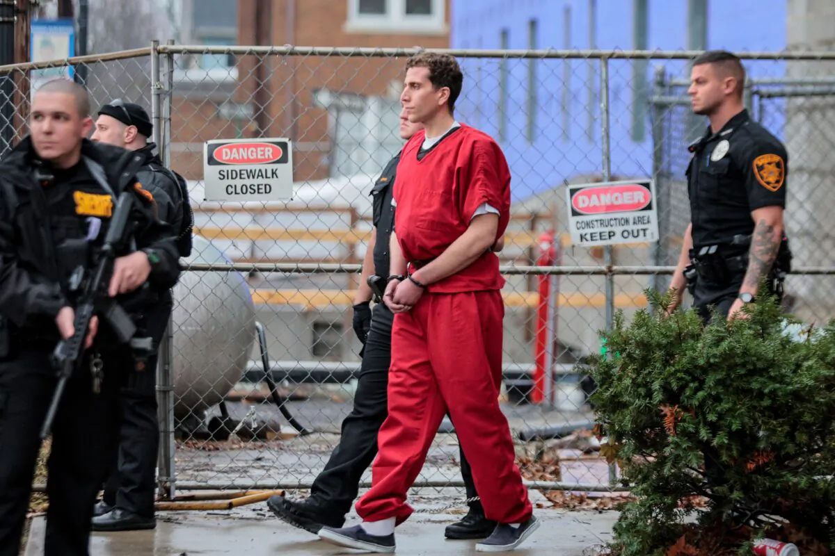 Bryan Kohberger, facing first-degree murder charges in the deaths of four University of Idaho students last fall, is taken by sheriff's deputies from the Monroe County Courthouse in Stroudsburg, Pa., on Jan. 3, 2023. (Steven M. Falk/The Philadelphia Inquirer via AP)