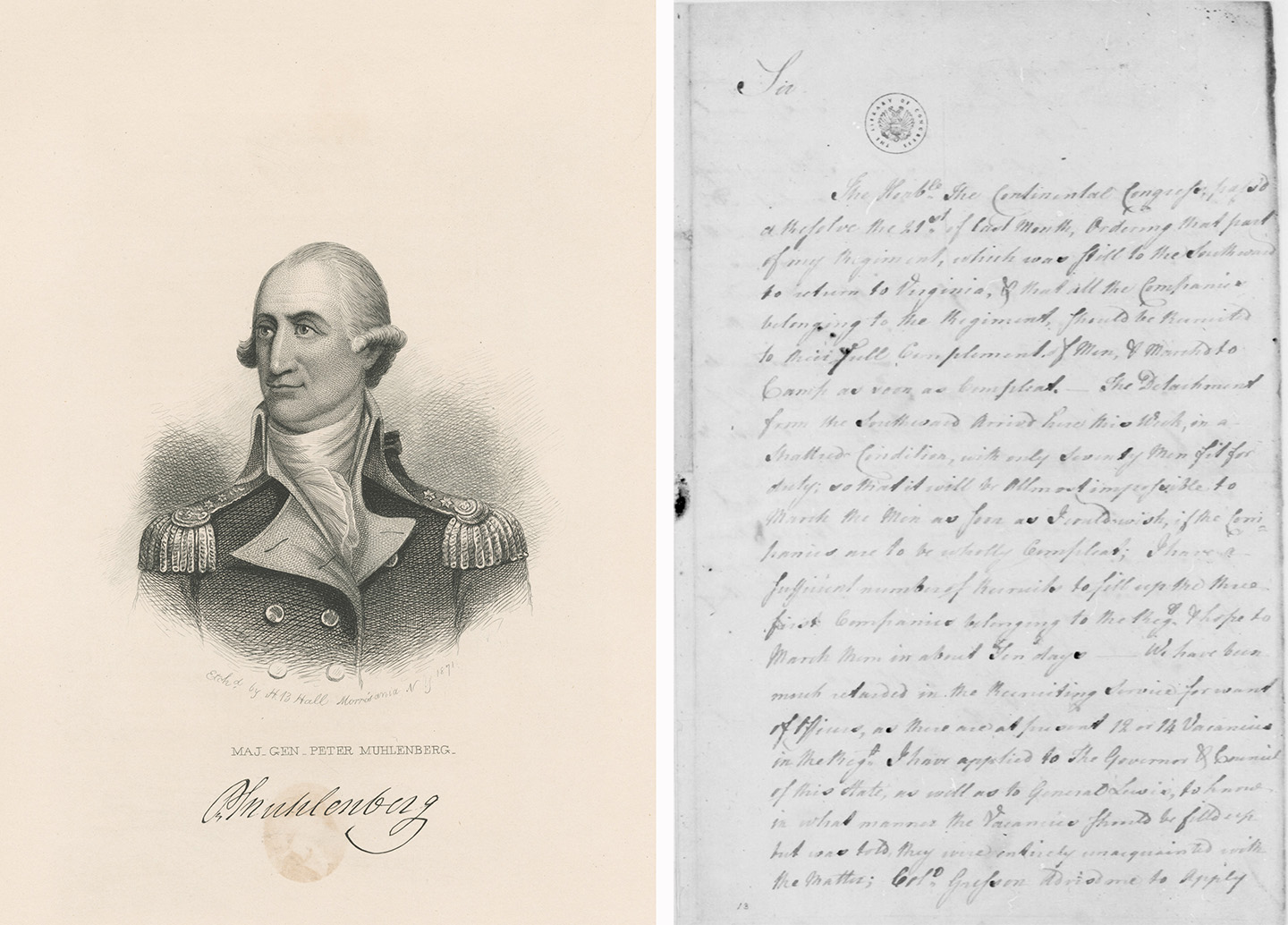 General Peter Muhlenberg and correspondence with George Washington