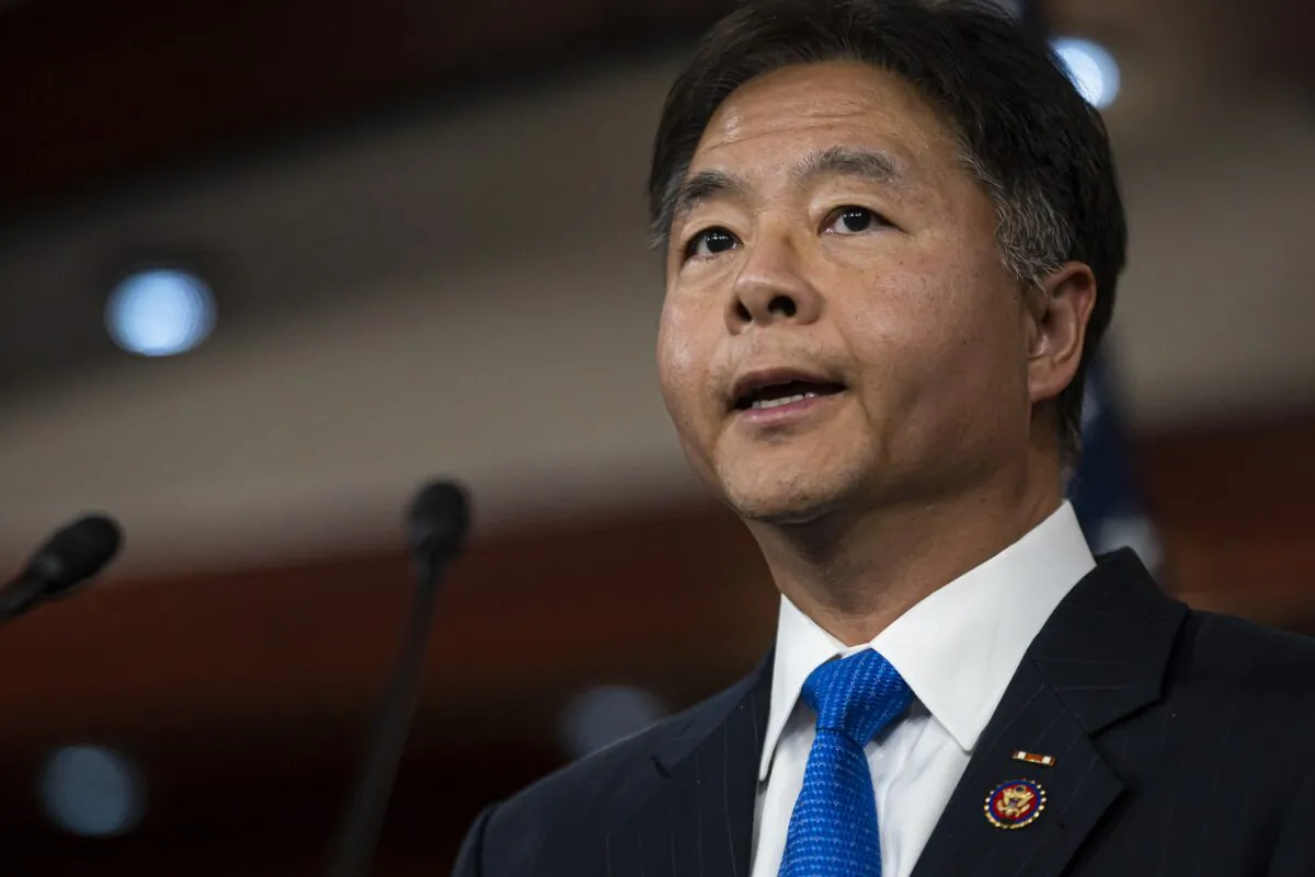 Rep. Ted W. Lieu (D-Calif.), incoming vice chair of the House Democratic Caucus, speaks during a press conference with incoming House Democratic Leadership at the Capitol in Washington on Dec. 13, 2022. (Nathan Howard/Getty Images)