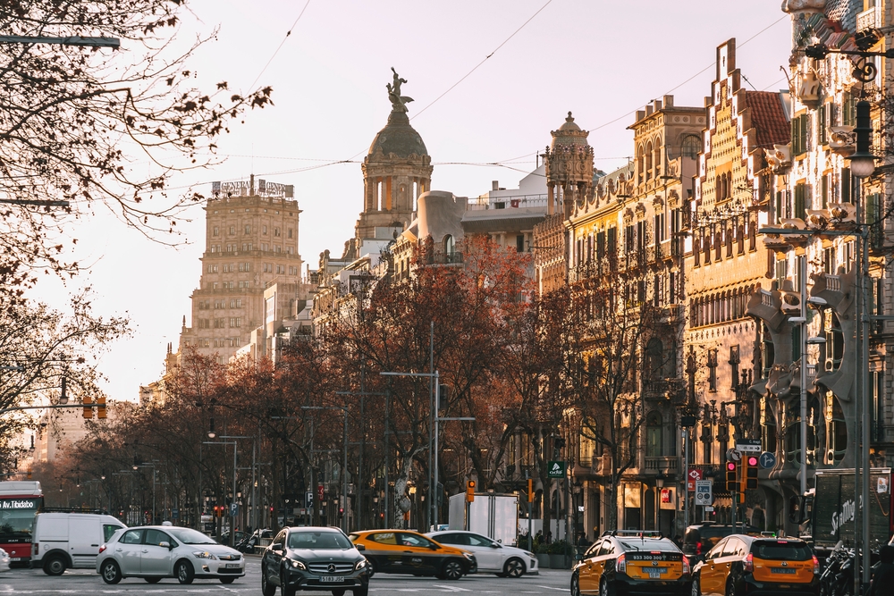 Barcelona,,Spain,-,February,10,,2022:,Buildings,Around,The,Passeig