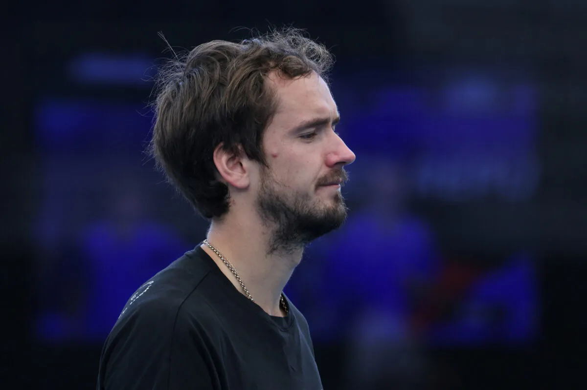 Russia's Daniil Medvedev practices at Memorial Drive Tennis Club, ahead of the Adelaide International and Australian Open tournaments, in Adelaide, Australia, on Dec. 31, 2022. (Loren Elliott/Reuters)