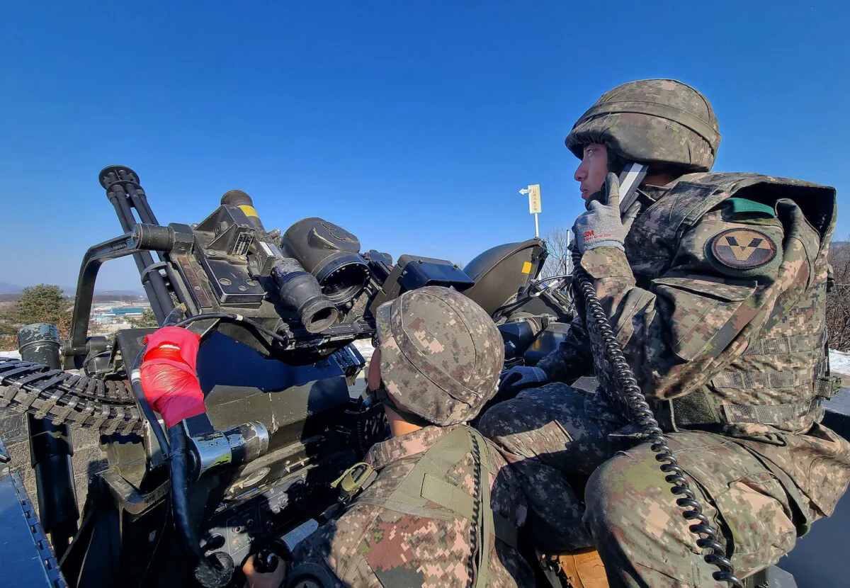 South Korean soldiers operating a 20mm Vulcan rotary cannon during an anti-drone drill in Yangju, South Korea on Dec. 29, 2022. (South Korean Defense Ministry via Getty Images)