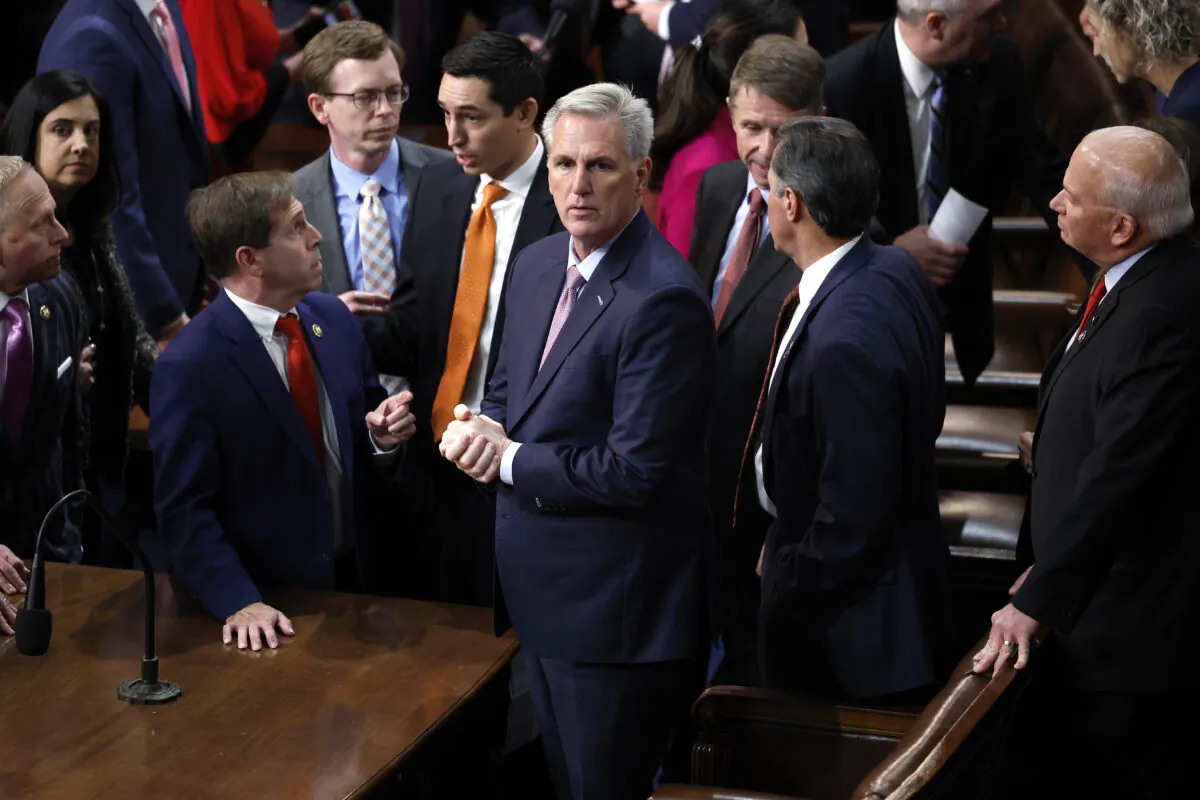 U.S. House Republican Leader Kevin McCarthy (R-Calif.) listens to floor proceedings in the House Chamber during the fourth day of elections for Speaker of the House at the U.S. Capitol Building on Jan. 6, 2023 in Washington. (Chip Somodevilla/Getty Images)