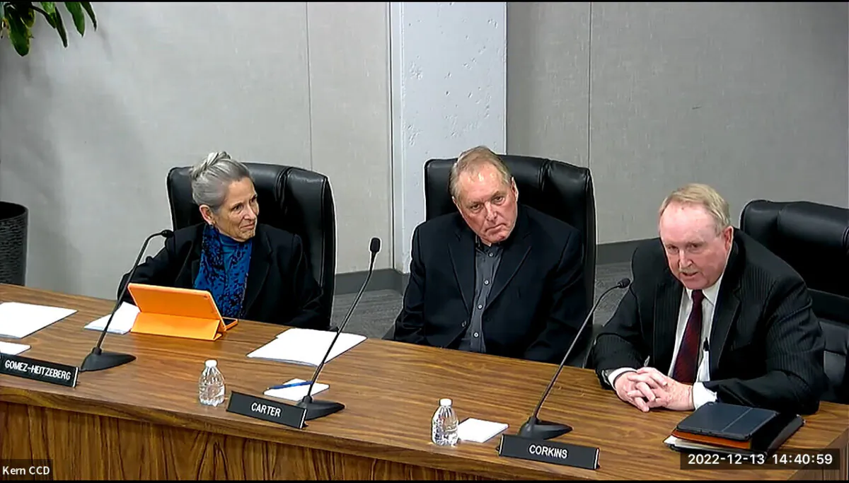 A screenshot from the video of the Dec. 13, 2022 meeting of the KCCD Board of Trustees. (Screenshot via YouTube/Kern Community College District Board of Trustees)