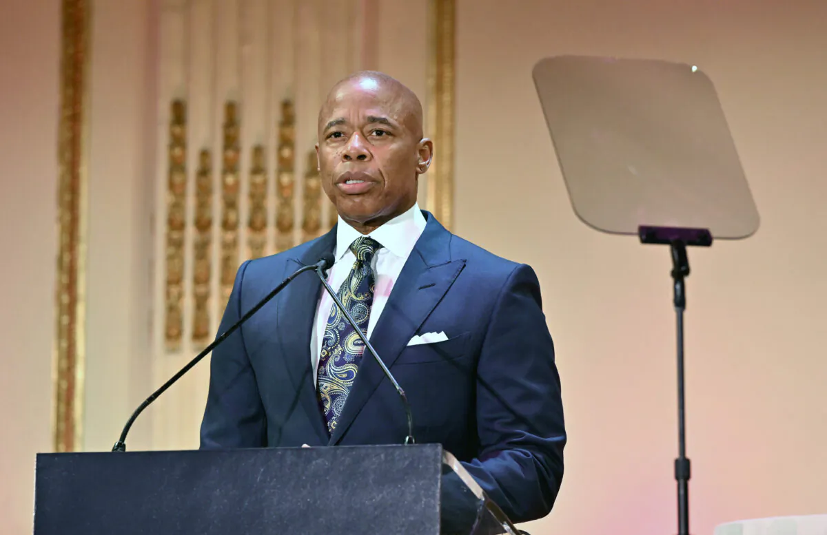 New York City Mayor Eric Adams speaks onstage during NYC & Company Foundation Visionaries & Voices Gala at The Plaza Hotel in New York on Dec. 5, 2022. (Slaven Vlasic/Getty Images for NYC & Company Foundation)