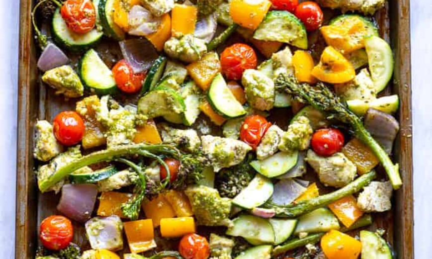 One Pan Pesto Chicken and Vegetables