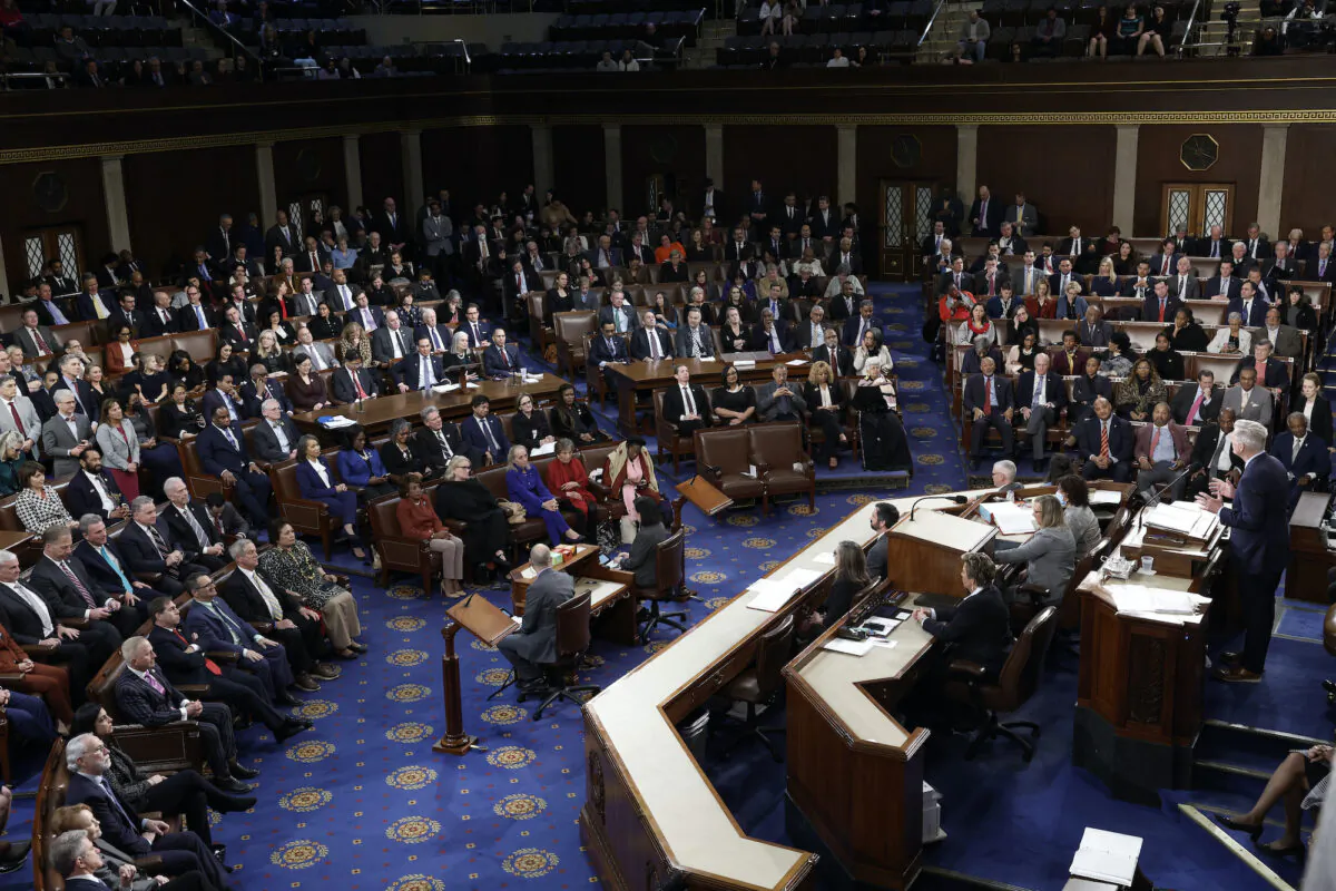 Speaker of the House Kevin McCarthy (R-Calif.) delivers remarks after being elected as Speaker in the House Chamber at the U.S. Capitol Building in Washington on Jan. 7, 2023. (Anna Moneymaker/Getty Images)