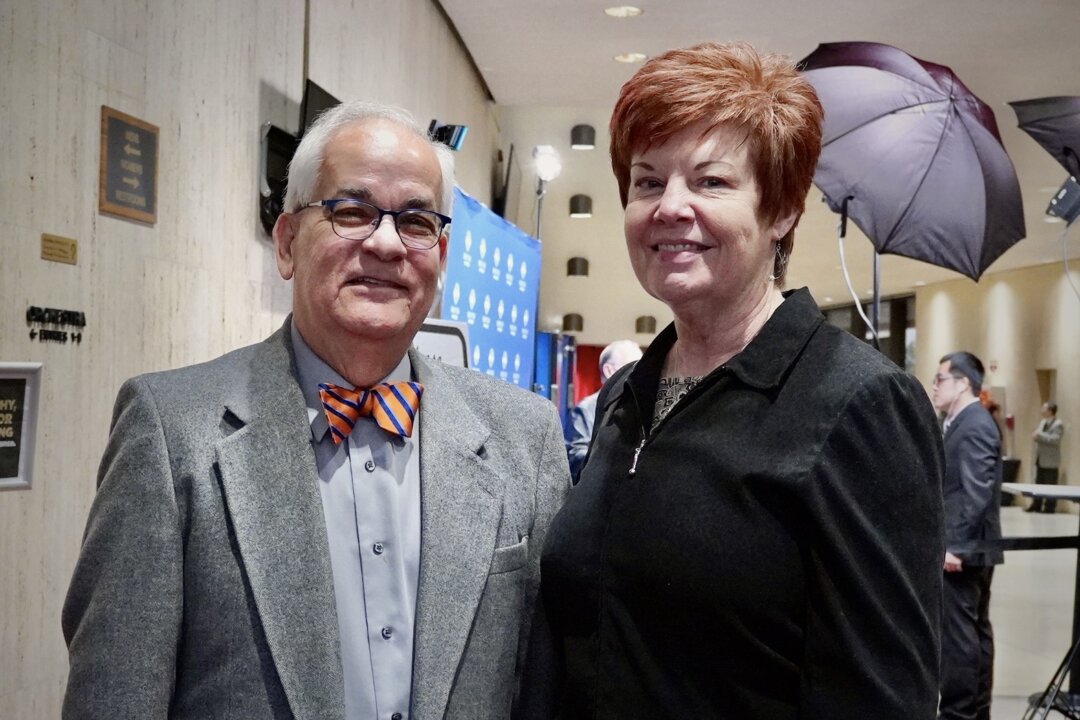 Dr. Claudio D. Divino (L), with his wife, Mary, attended Shen Yun Performing Arts at the Chrysler Hall, in Norfolk, on Jan. 7, 2023. (Terri Wu/The Epoch Times)