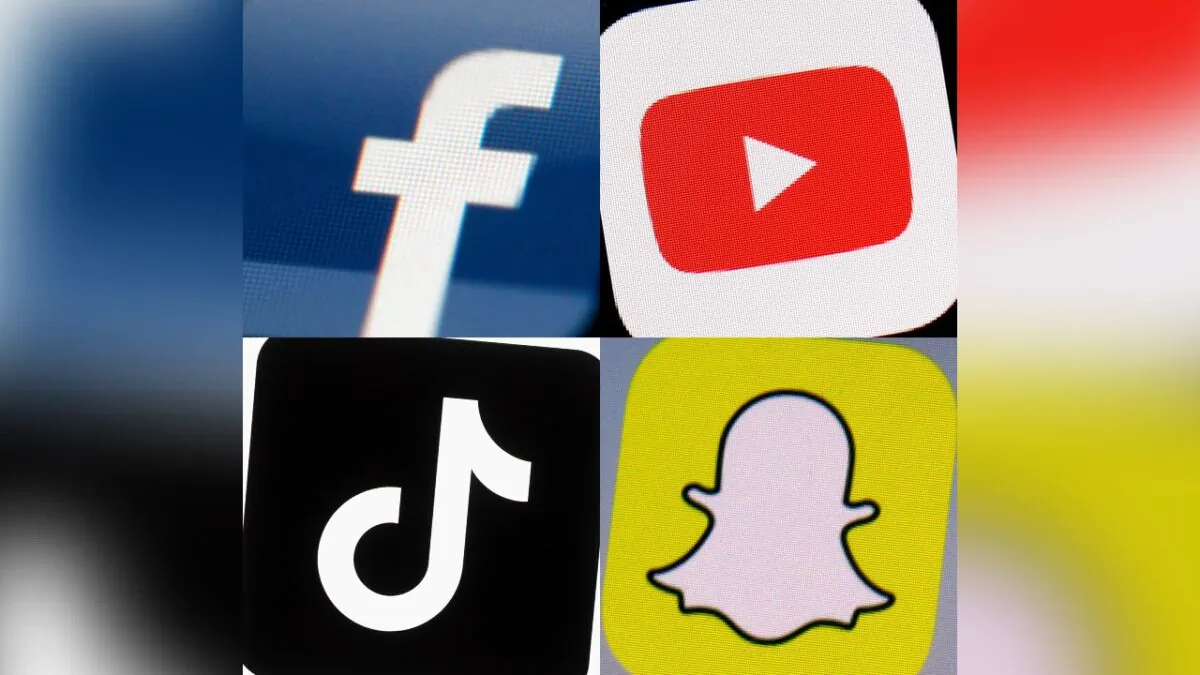 The logos of Facebook, YouTube, TikTok, and Snapchat on mobile devices in a combination of 2017–2022 photos. (AP Photo)