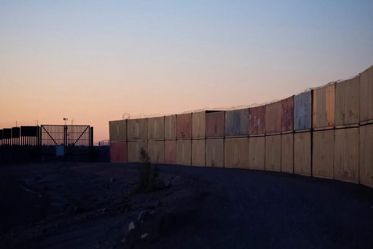 Outgoing Arizona Gov. Doug Ducey's shipping container border wall along the U.S.–Mexico border between Somerton and Gasden, Ariz., on Dec. 25, 2022. (Rebecca Noble/AFP via Getty Images)
