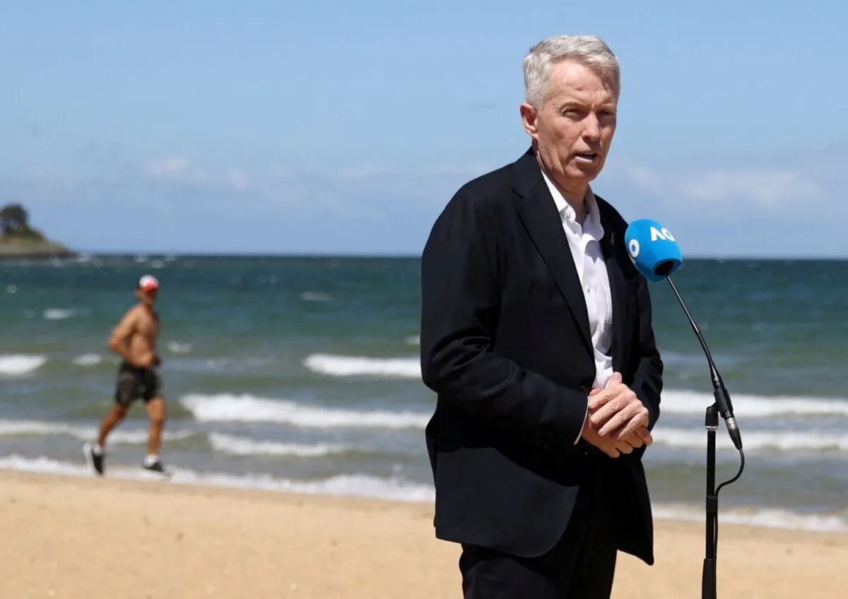 Craig Tiley, CEO of Tennis Australia, talks to the media during a photo shoot at Brighton Beach in Melbourne, Australia, on Feb. 22, 2021. (Loren Elliott/Reuters)