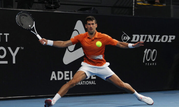 Serbia's Novak Djokovic during the final tennis match against Sebastian Korda of the United States at the Adelaide International in Adelaide, Australia, on Jan. 8, 2023. (Loren Elliott/Reuters)