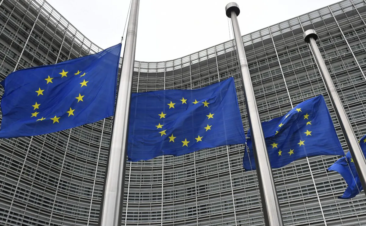 European flags fly at the EU headquarters in Brussels, on Sept. 9, 2022. (John Thys/AFP via Getty Images)