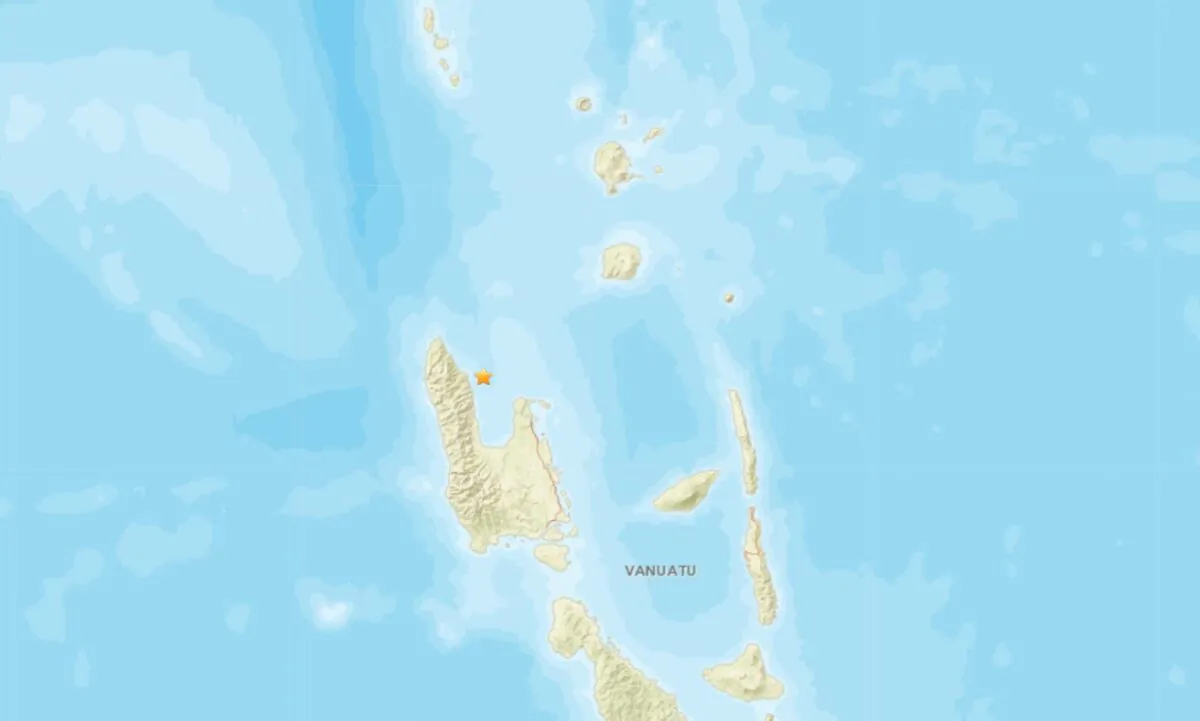 A map showing the location of a magnitude 5.2 earthquake in Vanuatu on Jan. 9, 2023. (Google Maps/Screenshot via The Epoch Times)