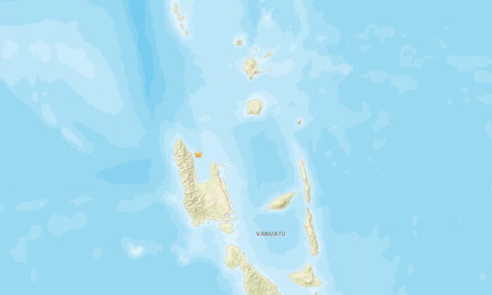 A map showing the location of a magnitude 5.2 earthquake in Vanuatu
, on Jan. 9, 2023. (Google Maps/Screenshot via The Epoch Times)
