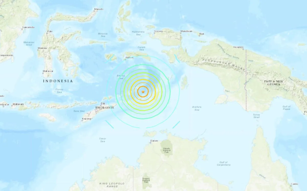 A map shows the location of a magnitude 7.6 earthquake near Indonesia's Tanimbar islands on Jan. 9, 2023. (USGS)