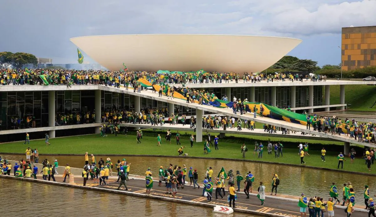 Demonstrators invade the National Congress in Brasília on Jan. 8, 2023. (Sergio Lima/AFP via Getty Images)