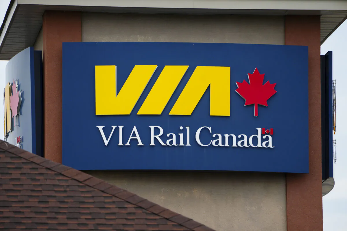 Signage at a Via Rail station in Ottawa on July 11, 2022. (Sean Kilpatrick/The Canadian Press)