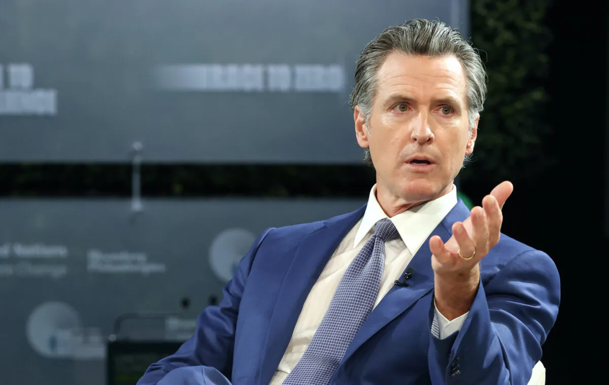 California Gov. Gavin Newsom speaks during a United Nations climate action event in New York on Sept. 21, 2022. (Monica Schipper/Getty Images for Bloomberg Philanthropies)