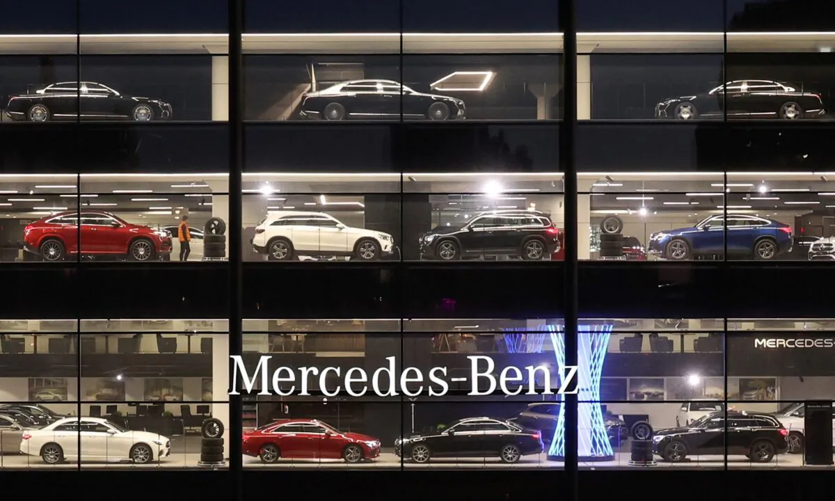 Mercedes-Benz cars for sale at a showroom in Saint Petersburg, Russia, on April 21, 2022. (Anton Vaganov/Reuters)