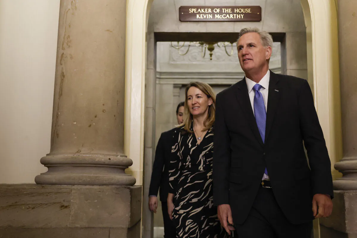 Speaker of the House Kevin McCarthy (R-Calif.) departs from his office for a series of votes in the U.S. Capitol Building in Washington, on Jan. 9, 2023. (Anna Moneymaker/Getty Images)