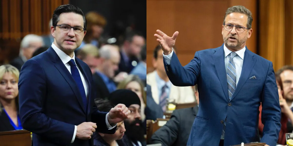 Conservative Party Leader Pierre Poilievre (L) and Bloc Québécois Leader Yves-François Blanchet. (The Canadian Press/Sean Kilpatrick; Adrian Wyld)