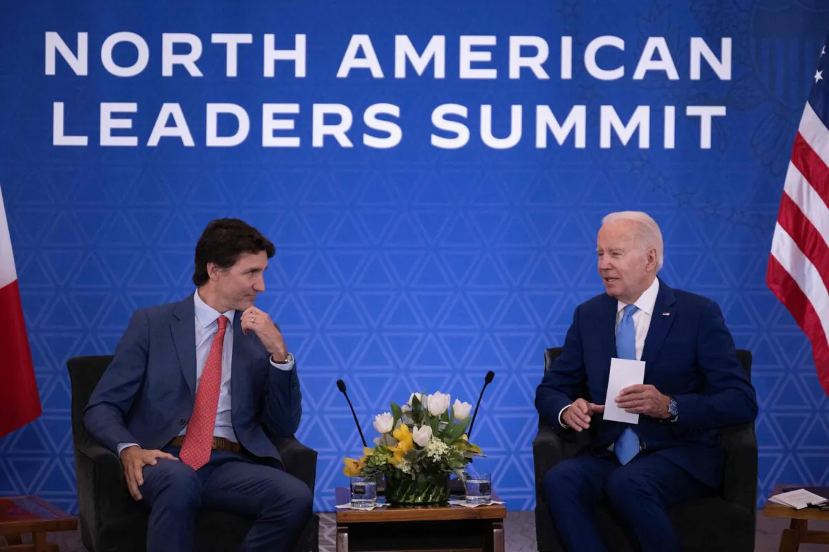 U.S. President Joe Biden meets with Canadian Prime Minister Justin Trudeau in Mexico City, Mexico, on Jan. 10, 2023. (Jim Watson/AFP via Getty Images)