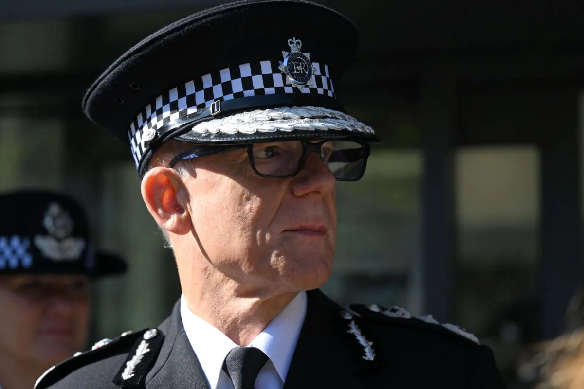 Metropolitan Police Commissioner Sir Mark Rowley looks on during a visit from Britain's King Charles III to thank emergency service workers at Lambeth HQ in London on Sept. 17, 2022. (Carl de Souza - WPA Pool/Getty Images)