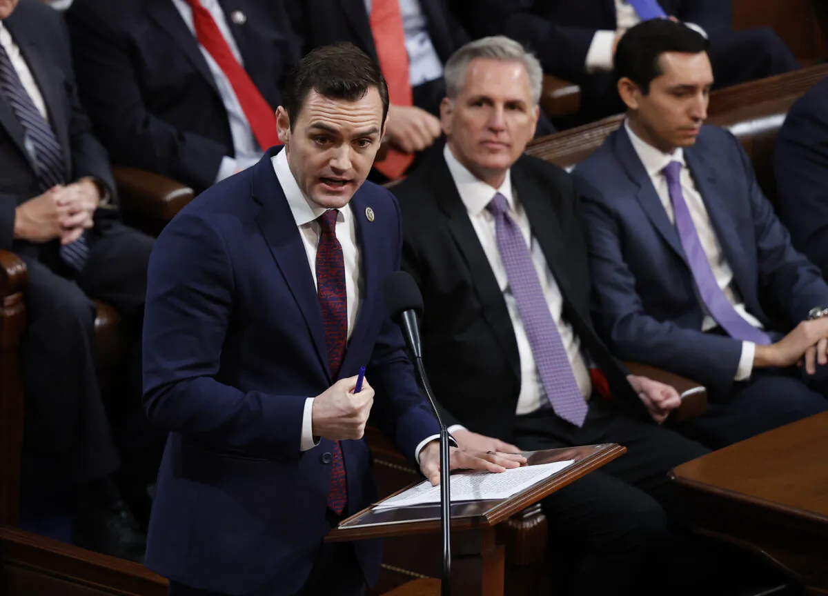 U.S. Rep. Mike Gallagher (R-Wis.) delivers remarks in the House Chamber during the second day of elections for House Speaker at the U.S. Capitol Building in Washington on Jan. 4, 2023. (Anna Moneymaker/Getty Images)