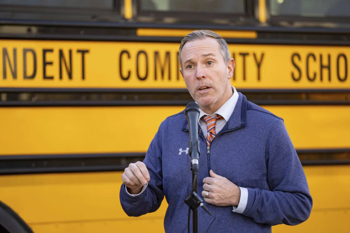 Des Moines School interim superintendent Matt Smith announces that school will again be canceled Wednesday due to a cybersecurity incident, during a press conference in Des Moines, Iowa, on Jan. 10, 2023. (Zach Boyden-Holmes/The Des Moines Register via AP)