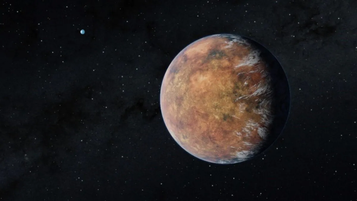 Newly discovered Earth-size planet TOI 700 e orbits within the habitable zone of its star in this illustration. Its Earth-size sibling, TOI 700 d, can be seen in the distance. (Courtesy of Robert Hurt/NASA/JPL-Caltech)