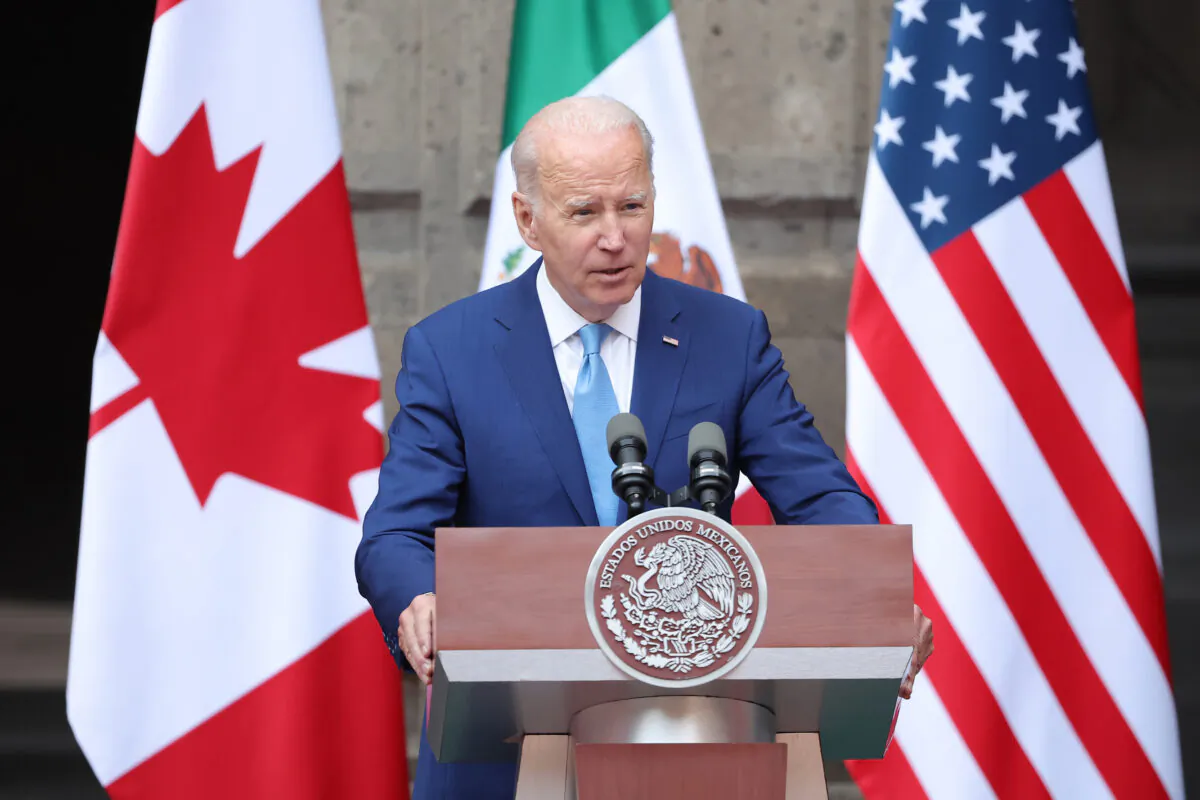 U.S. President Joe Biden speaks to the media as part of the 2023 North American Leaders' Summit at Palacio Nacional on Jan. 10, 2023, in Mexico City, Mexico. (Hector Vivas/Getty Images)