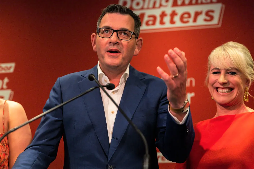 Victorian Premier Daniel Andrews delivers  his victory speech at the Labour election party in his seat of Mulgrave in Melbourne, Australia on Nov. 26, 2022. (Asanka Ratnayake/Getty Images)